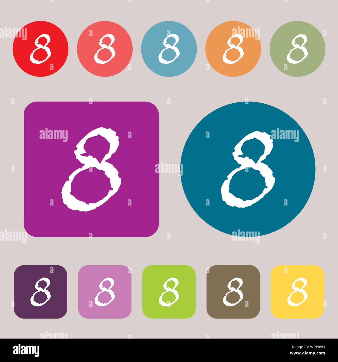 number Eight icon sign. 12 colored buttons. Flat design. Vector Stock ...