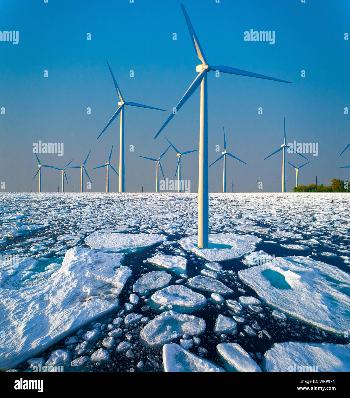 Digitally manipulated image of a turbine on a cracked ice surface Stock Photo - Alamy