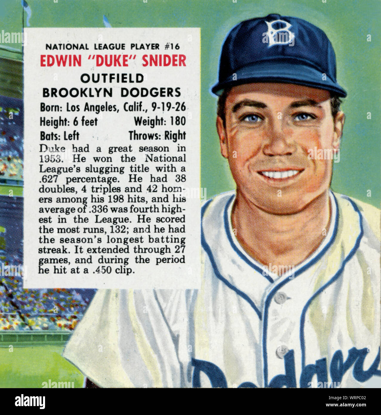 1950s era baseball card depicting Hall of Fame player Duke Snider with the Brooklyn  Dodgers Stock Photo - Alamy