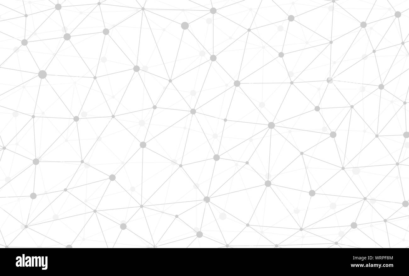 Abstract internet connection and technology graphic web design wallpaper. Geometric digital polygonal plexus with molecule particles structure. Futuristic white triangle grid. Vector data illustration Stock Vector