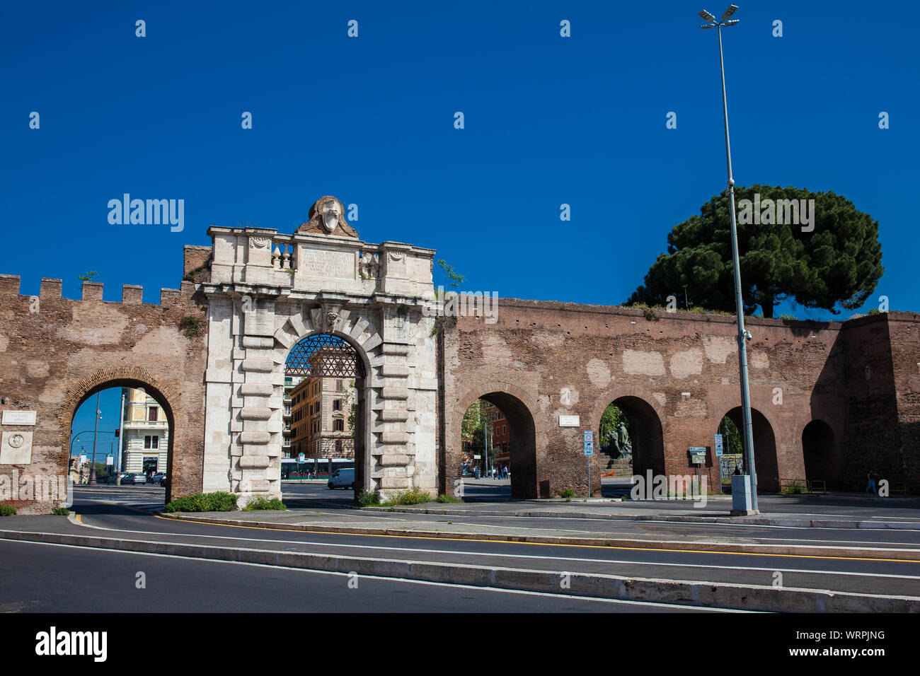 ROME, ITALY - APRIL, 2018: Porta San Giovanni a gate in the Aurelian Wall of Rome Stock Photo