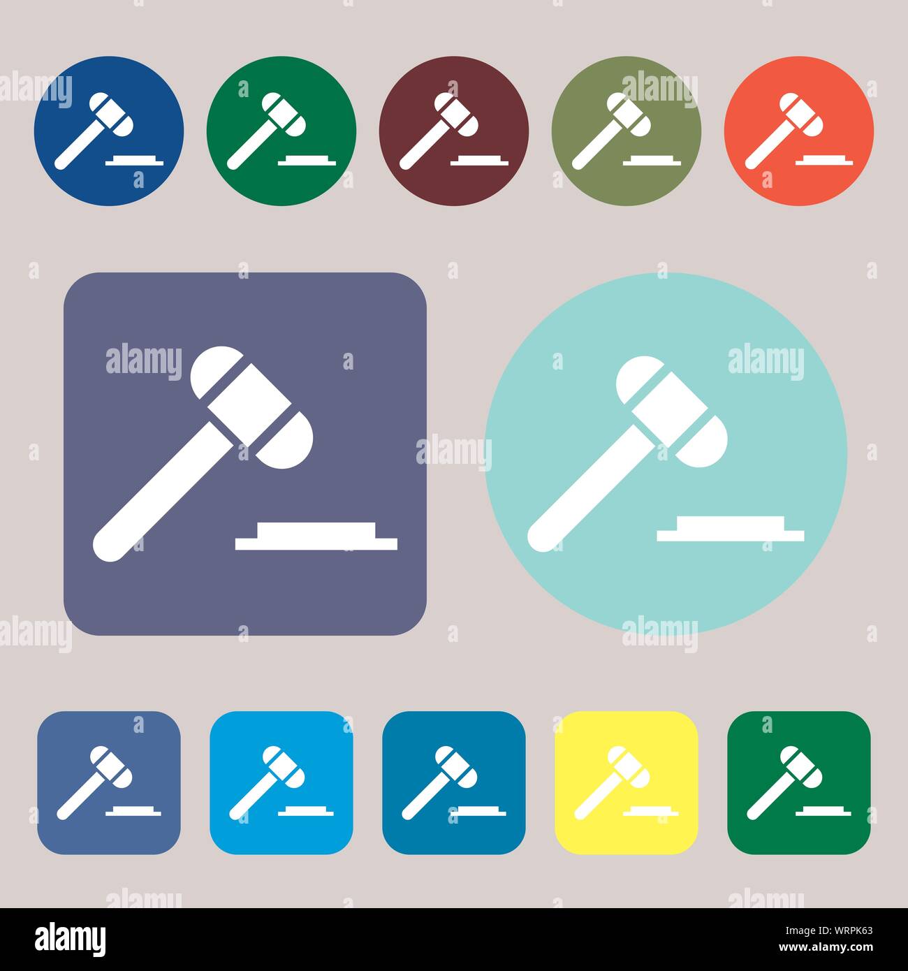 judge hammer icon. 12 colored buttons. Flat design. Vector Stock Vector ...