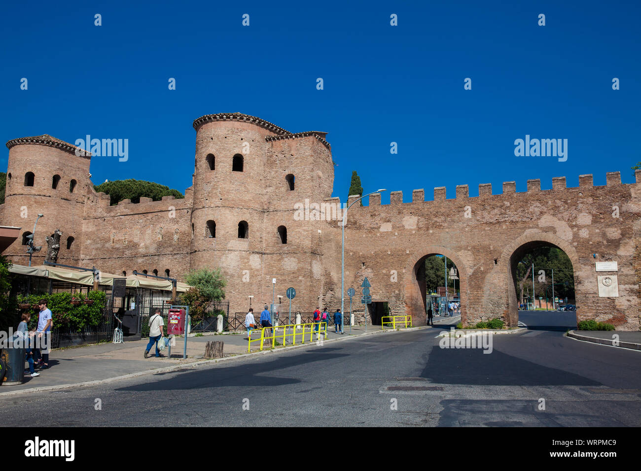 ROME, ITALY - APRIL, 2018: Aurelian Wall next to the Porta San Giovanni in Rome Stock Photo