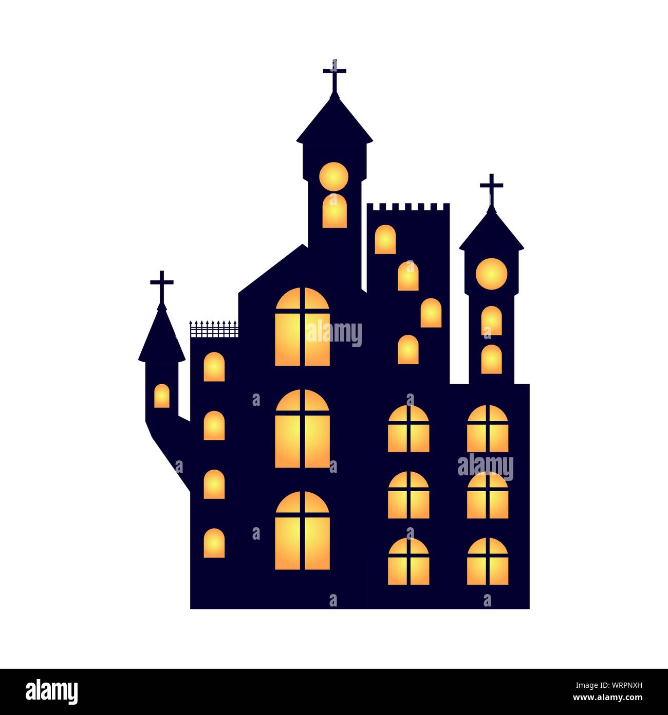 scary halloween castle with lights on white background Stock Vector ...