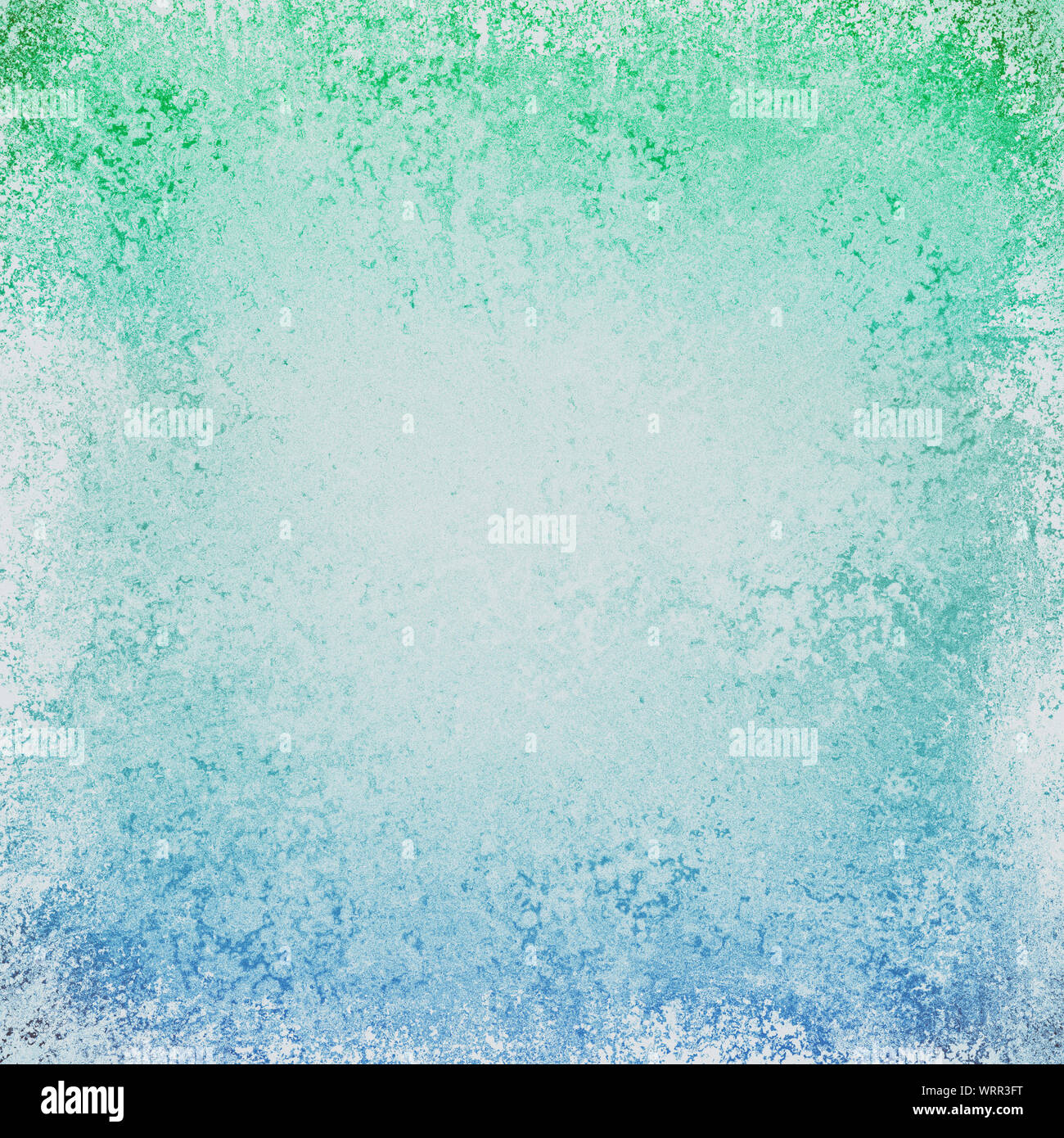 Blue green background with white grunge texture on borders, abstract messy beachy design colors Stock Photo