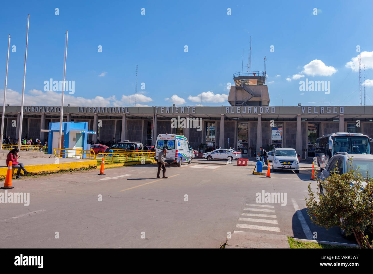 Exterior, outside of Teniente Alejandro Velasco Astete International Airport, Cusco Airport, Cusco, Peru Stock Photo