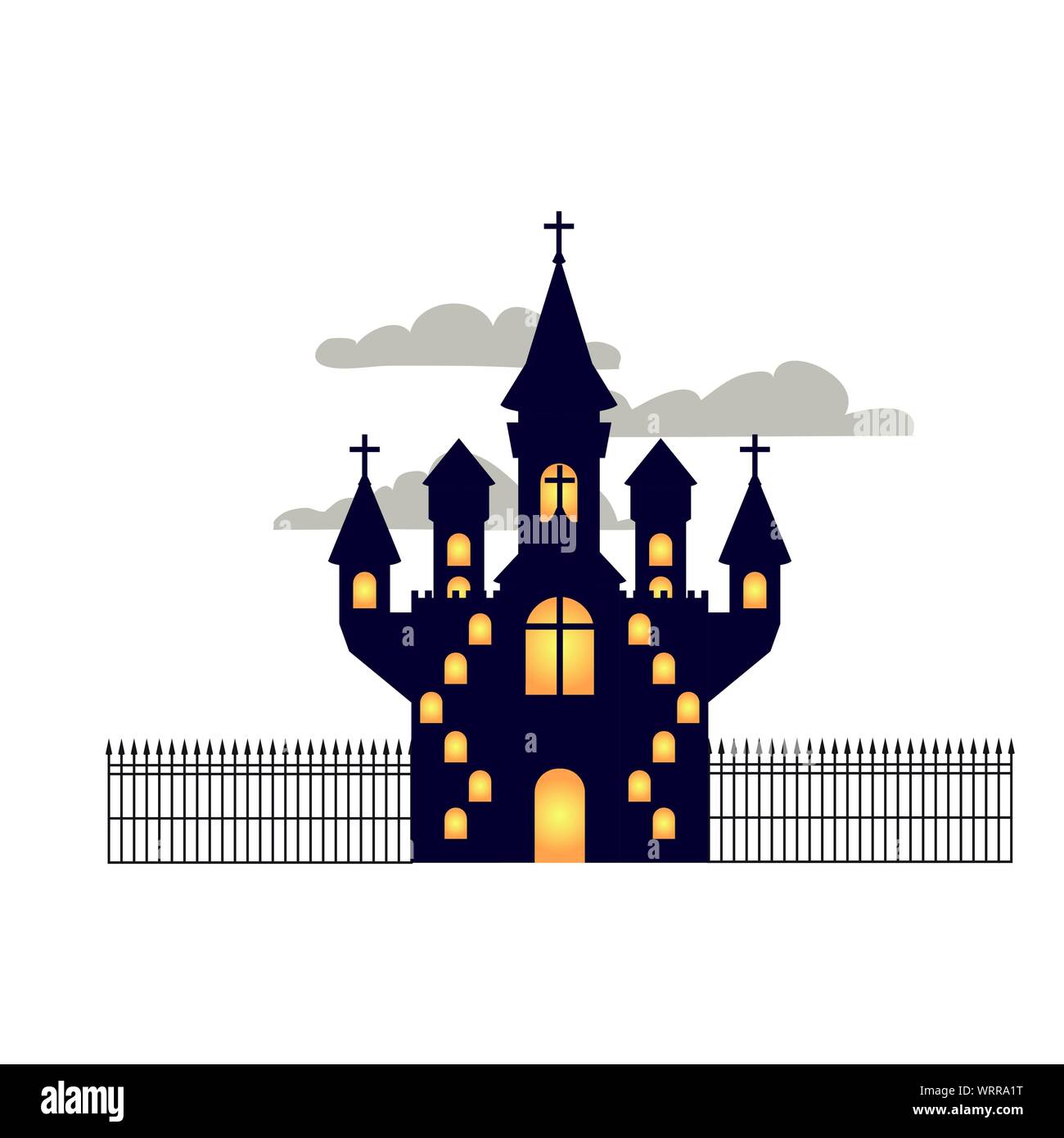 scary halloween castle with lights on white background Stock Vector ...