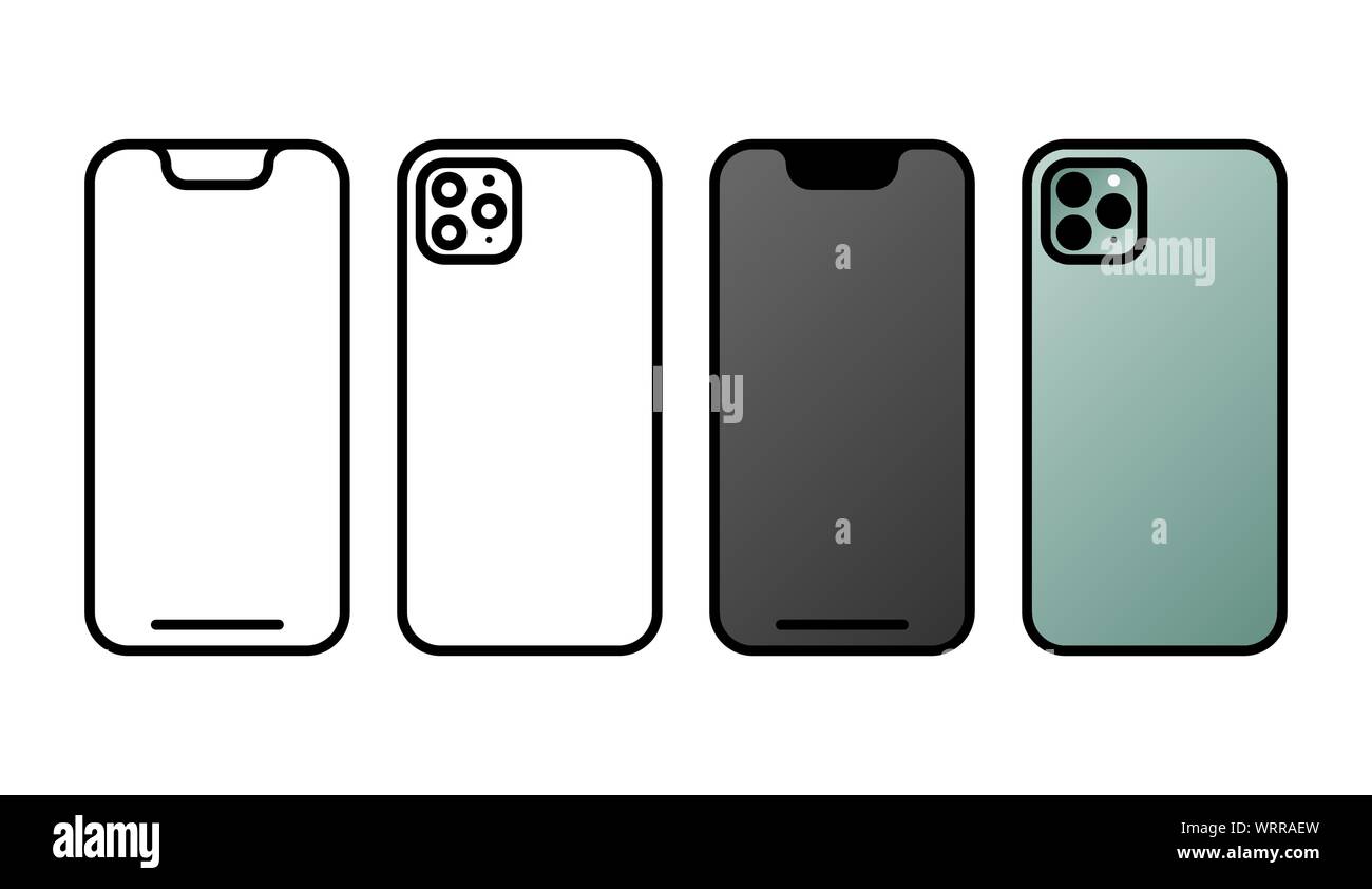 Set of line style icon new 2019 modern mobile phones isolated on white ...