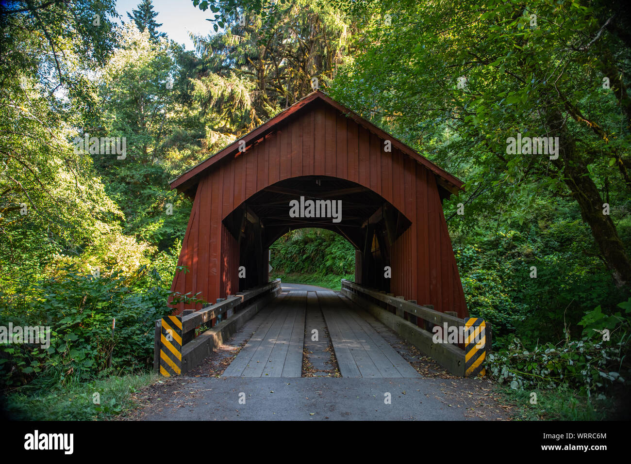 A Covered Bridge on the North Fork Yachats River, on the Oregon Coast Stock Photo