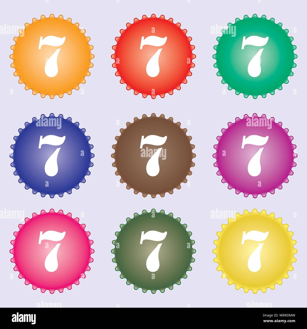 number seven icon sign. A set of nine different colored labels. Vector ...