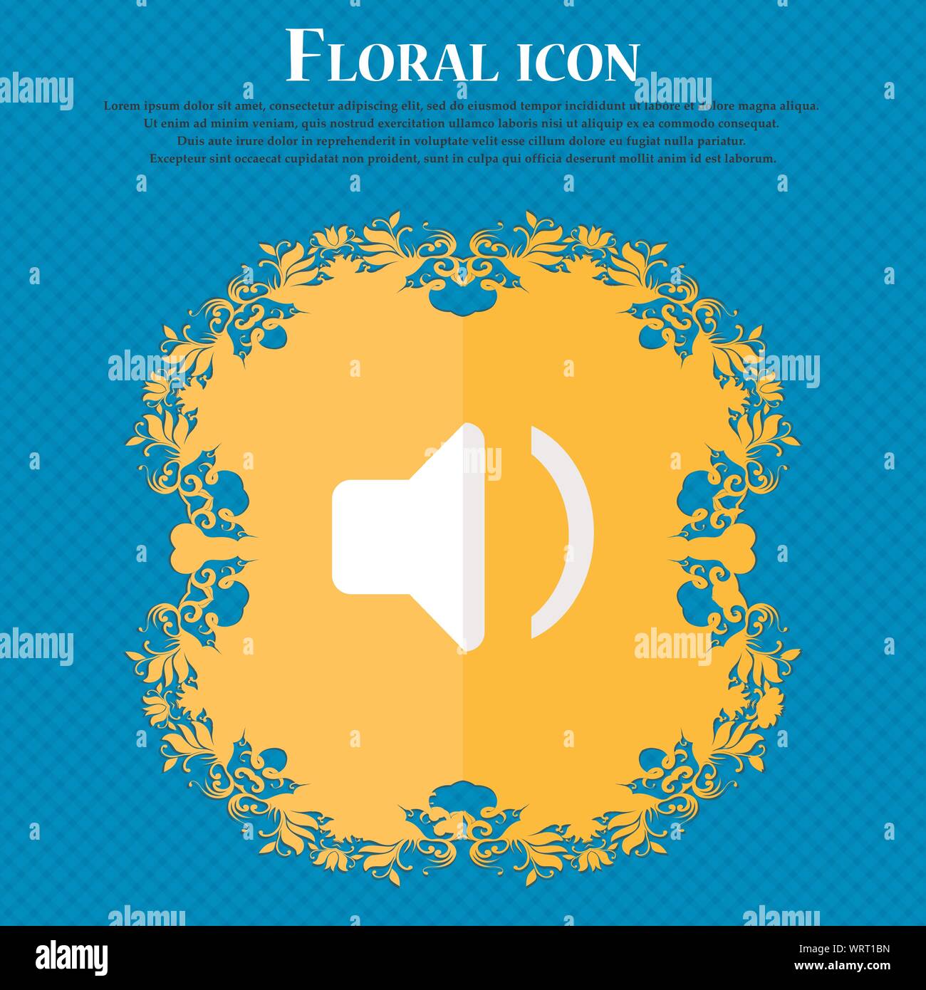 Speaker volume, Sound . Floral flat design on a blue abstract ...