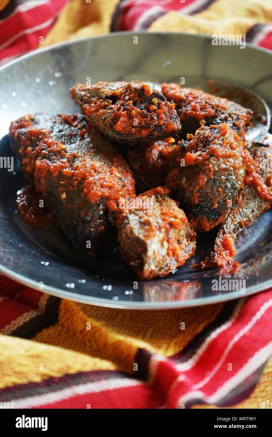 Ikan Tongkol Sambal Served In Plate Stock Photo Alamy