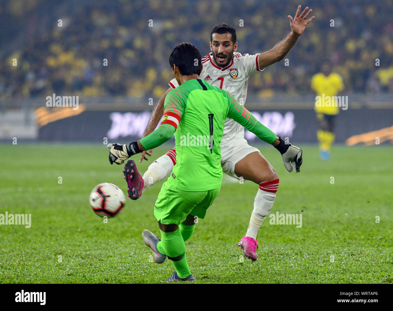 Kuala Lumpur Malaysia 10th Sep 2019 Ali Ahmed Mabkhout Back Of The United Arab Emirates Vies With Mohd Farizal Marlias Of Malaysia During The Fifa World Cup Qatar 2022 And Afc Asian