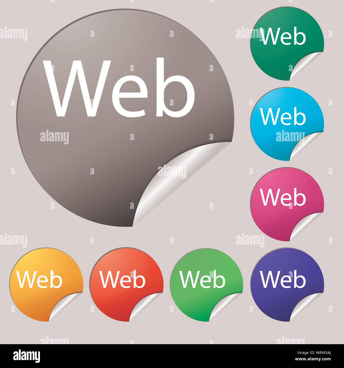 Web sign icon. World wide web symbol. Set of eight multi colored round ...