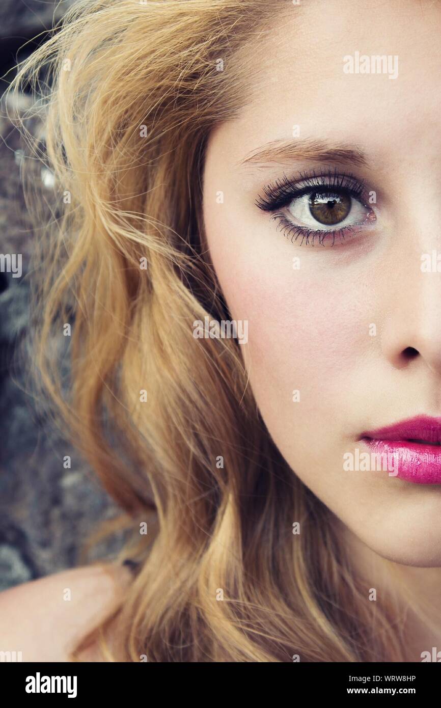 Cropped Image Of Beautiful Woman With Pink Lips Stock Photo