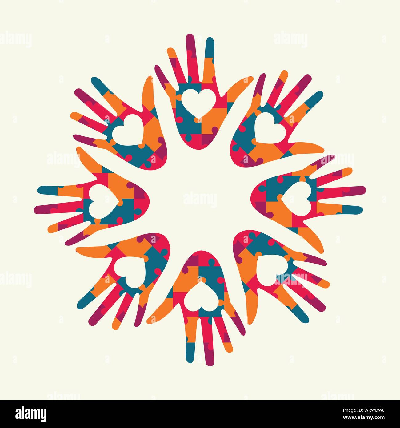hand shaped puzzle logo for autism day concept vector illustration Stock Vector