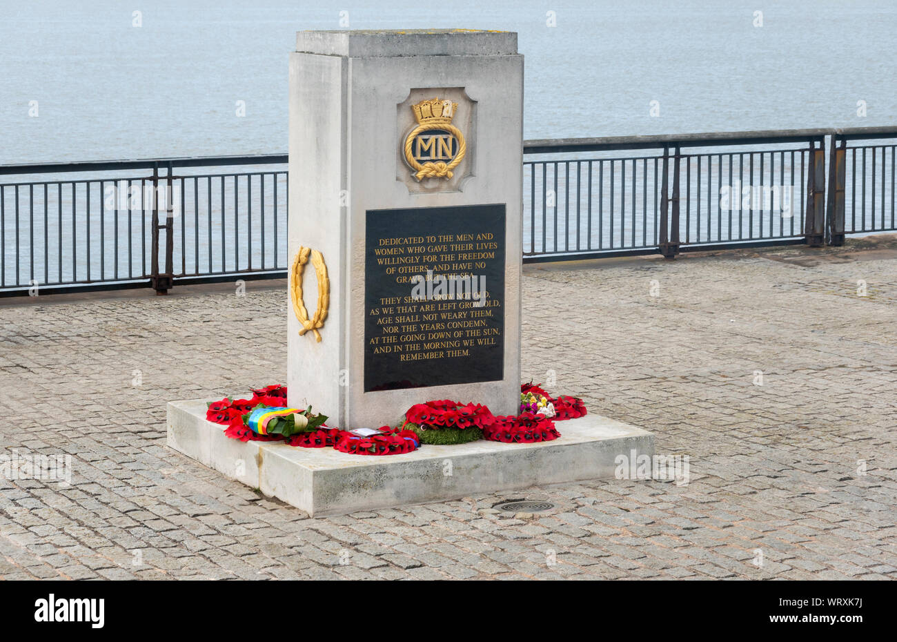 Merchant Navy Memorial by the Mersey River in Liverpool Stock Photo