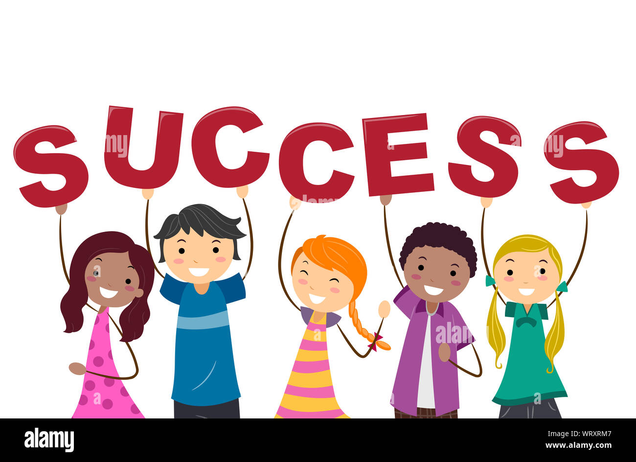 Illustration of Stickman Teens Girl and Guy Holding Up Success Lettering Stock Photo