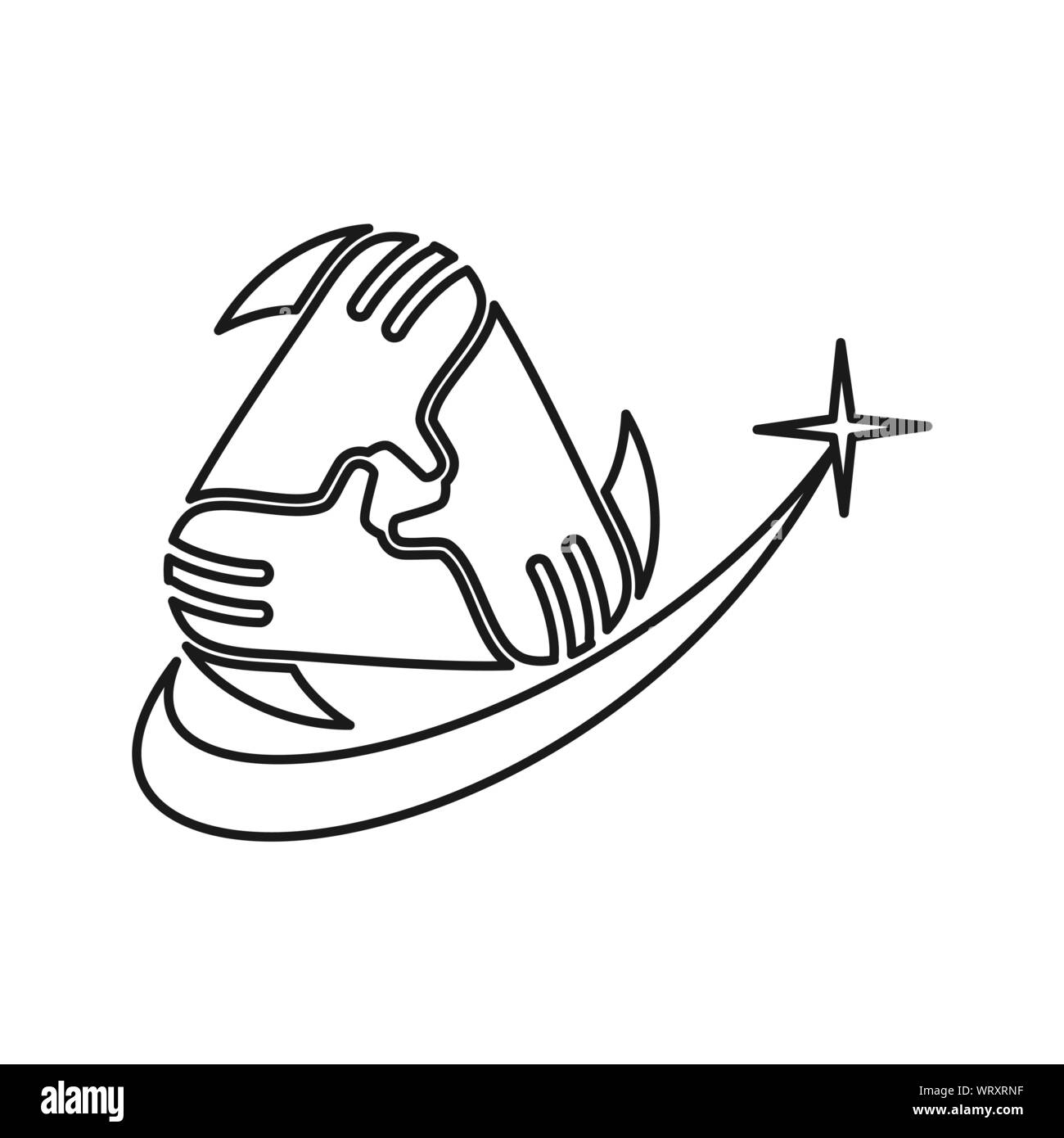 star swash hand Commitment Teamwork Together Outline Logo Stock Vector