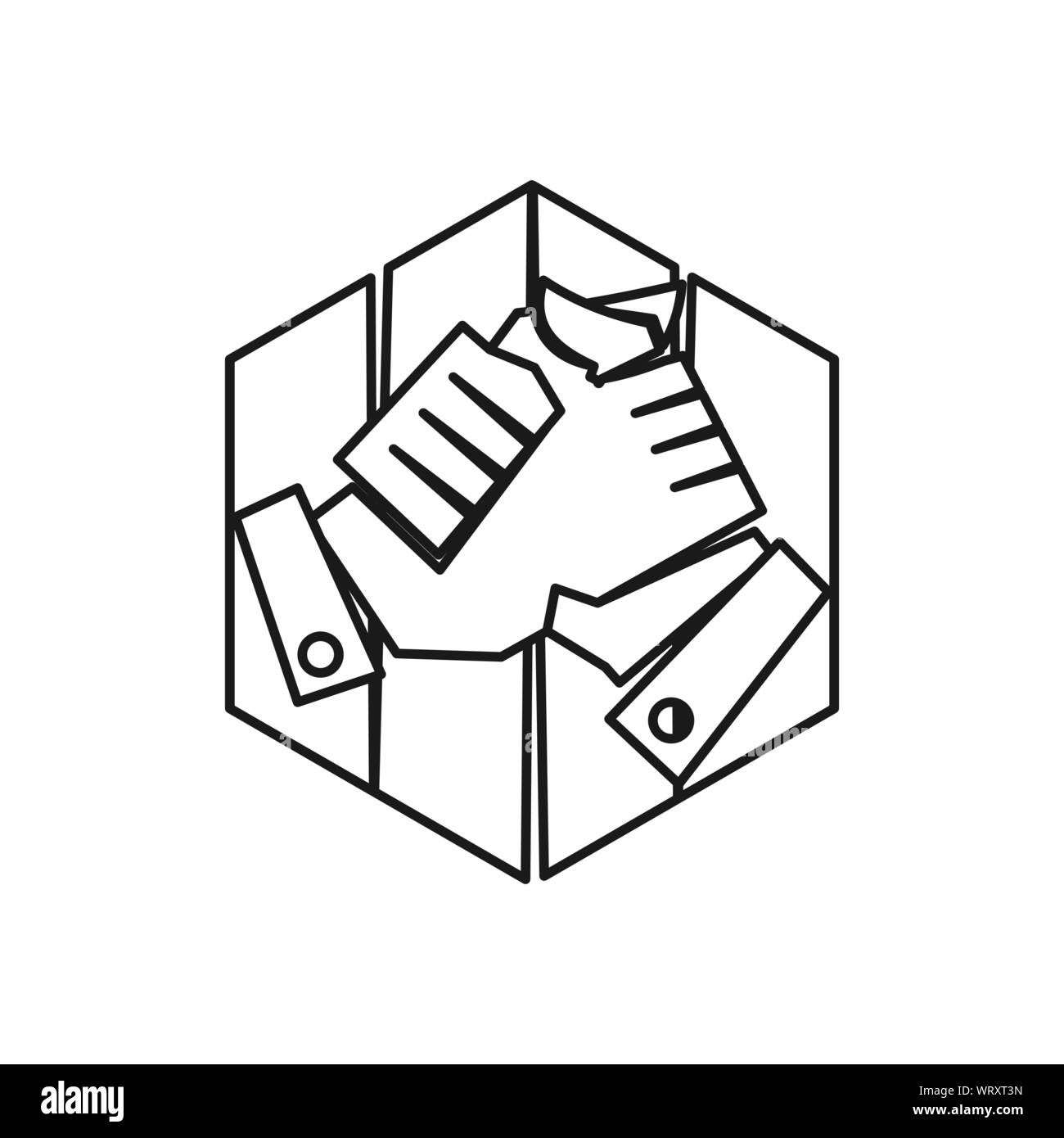 hexagonal hand Commitment Teamwork Together Outline Logo Stock Vector
