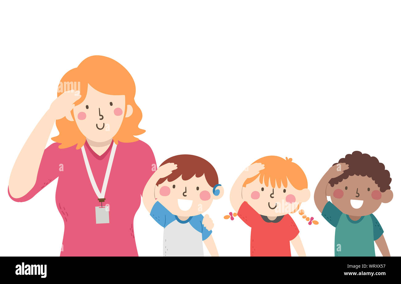 Illustration of Mute Kids and Teacher with Hand on Head, Gesturing Hello Stock Photo Alamy