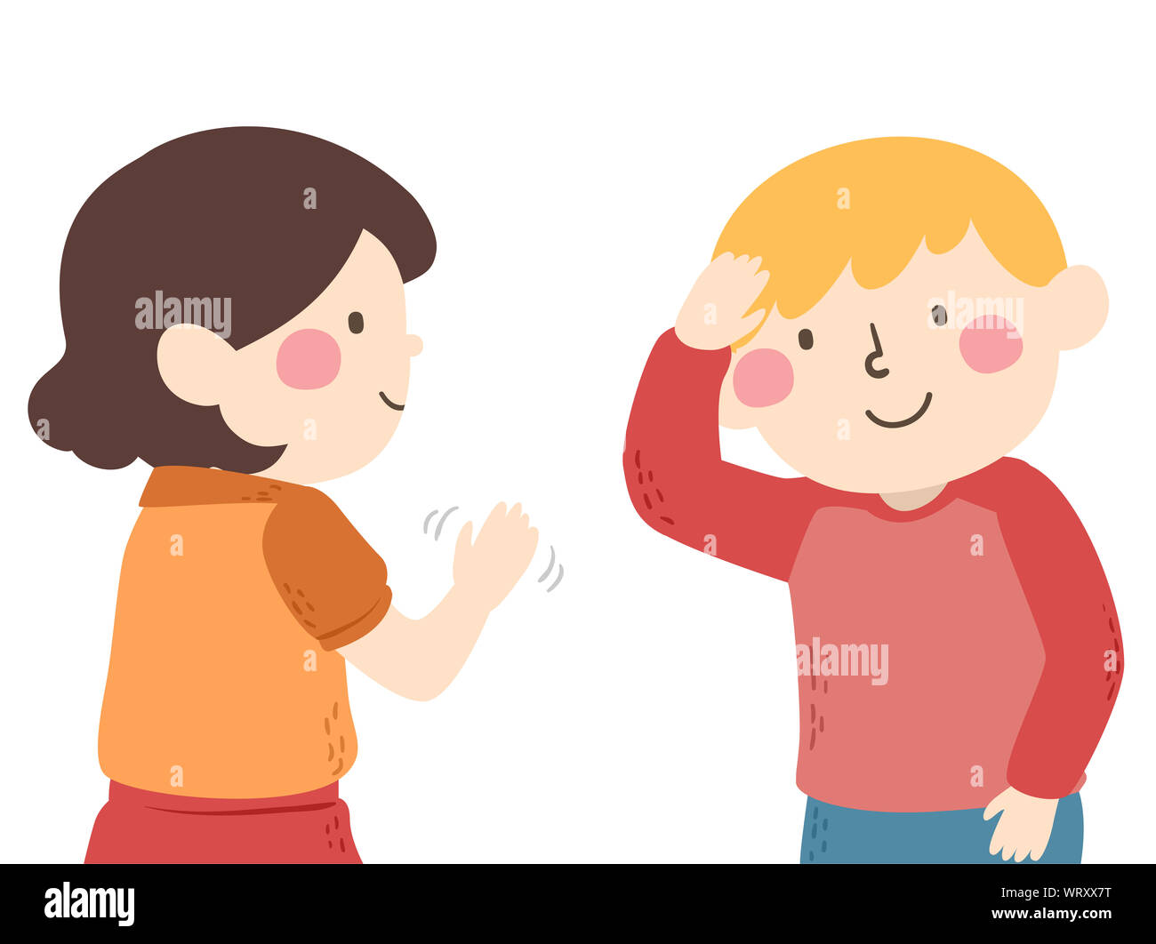Illustration of Mute Kids Gesturing and Saying Hello in Greetings Stock ...