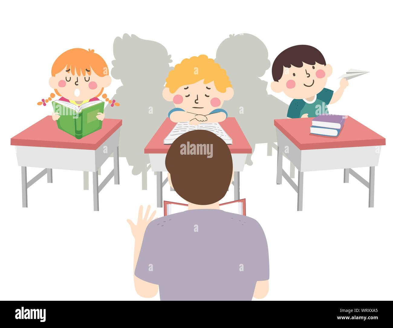 Illustration Of Kids In Classroom Sitting On Their Desks And Not