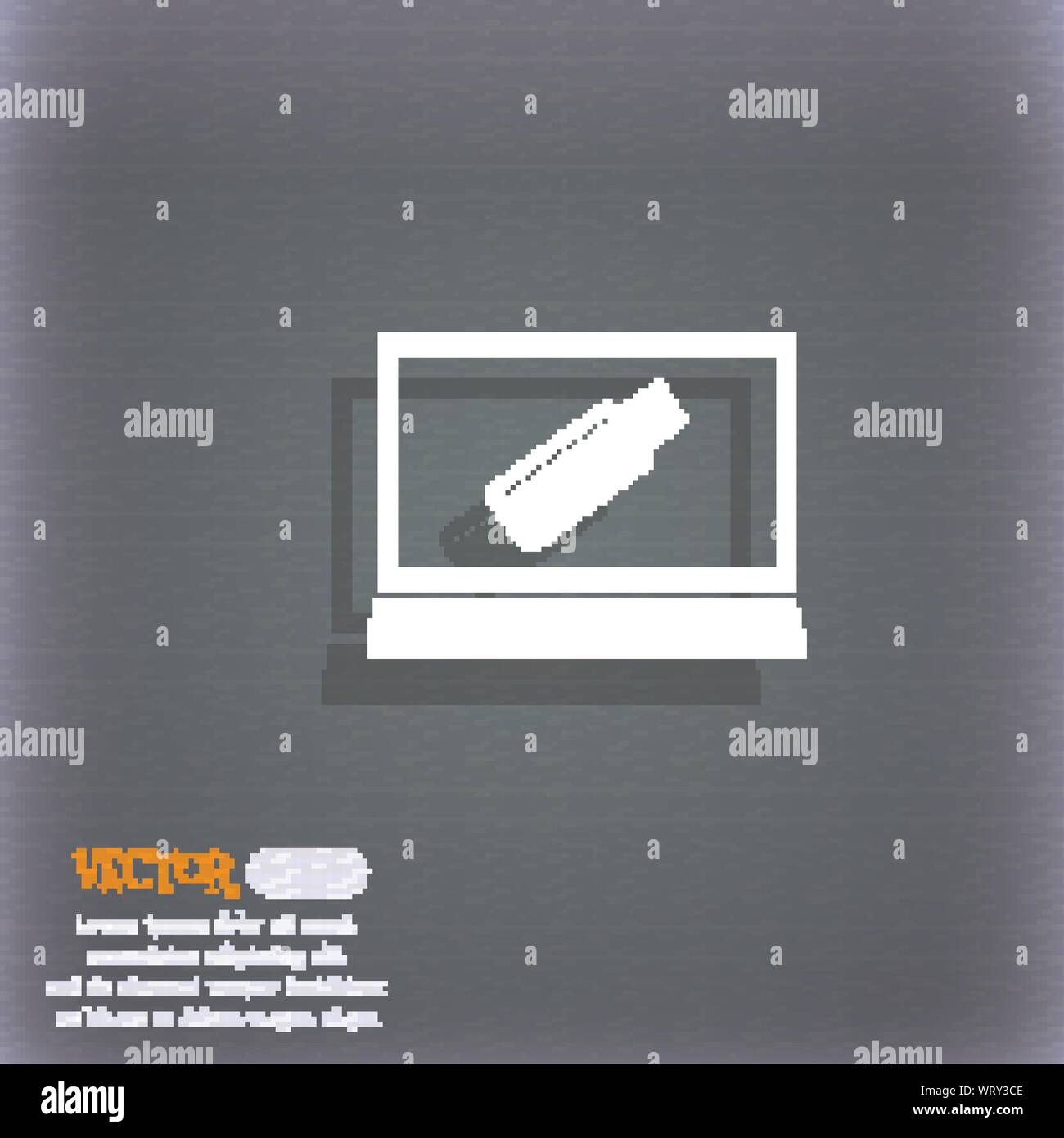 usb flash drive and monitor sign icon. Video game symbol. On the blue ...