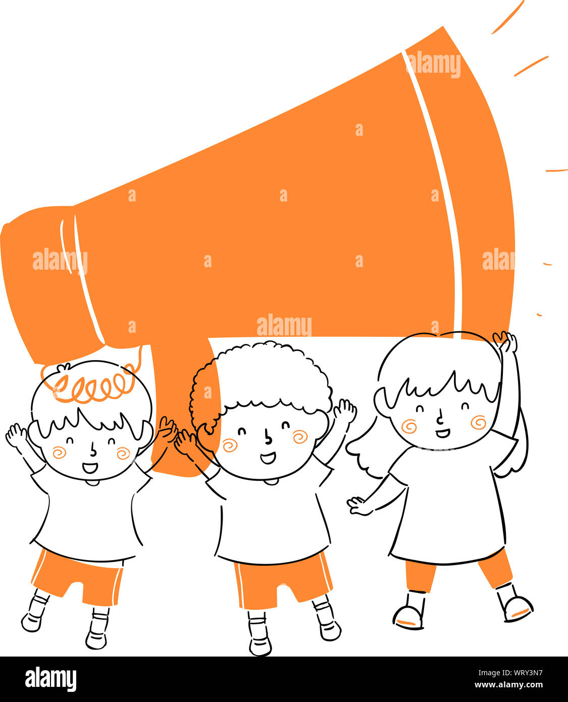 Illustration of Kids Holding a Big Megaphone. Childrens Voice Concept Stock Photo