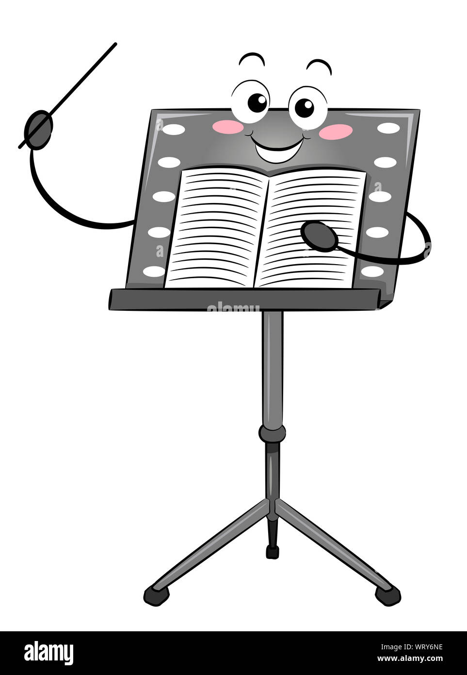 Illustration of a Music Stand Mascot with Music Sheet and Holding a Conductor Baton or Stick Stock Photo