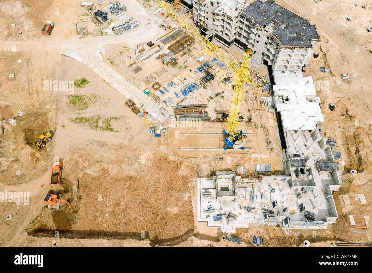 aerial image of city construction site. construction of new apartment building Stock Photo