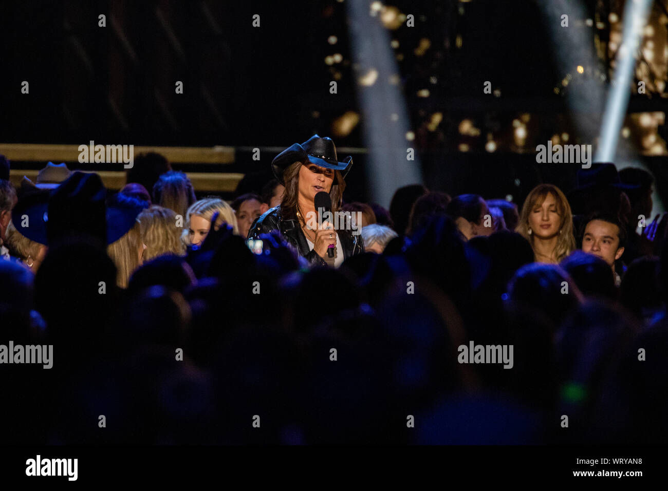 Calgary, Canada. 08th Sep, 2019. Terry Clarke introduces the performers of Hall of Fame Inductee Charlie Major's hits during the 2019 Canadian Country Music Association Awards show. Credit: SOPA Images Limited/Alamy Live News Stock Photo
