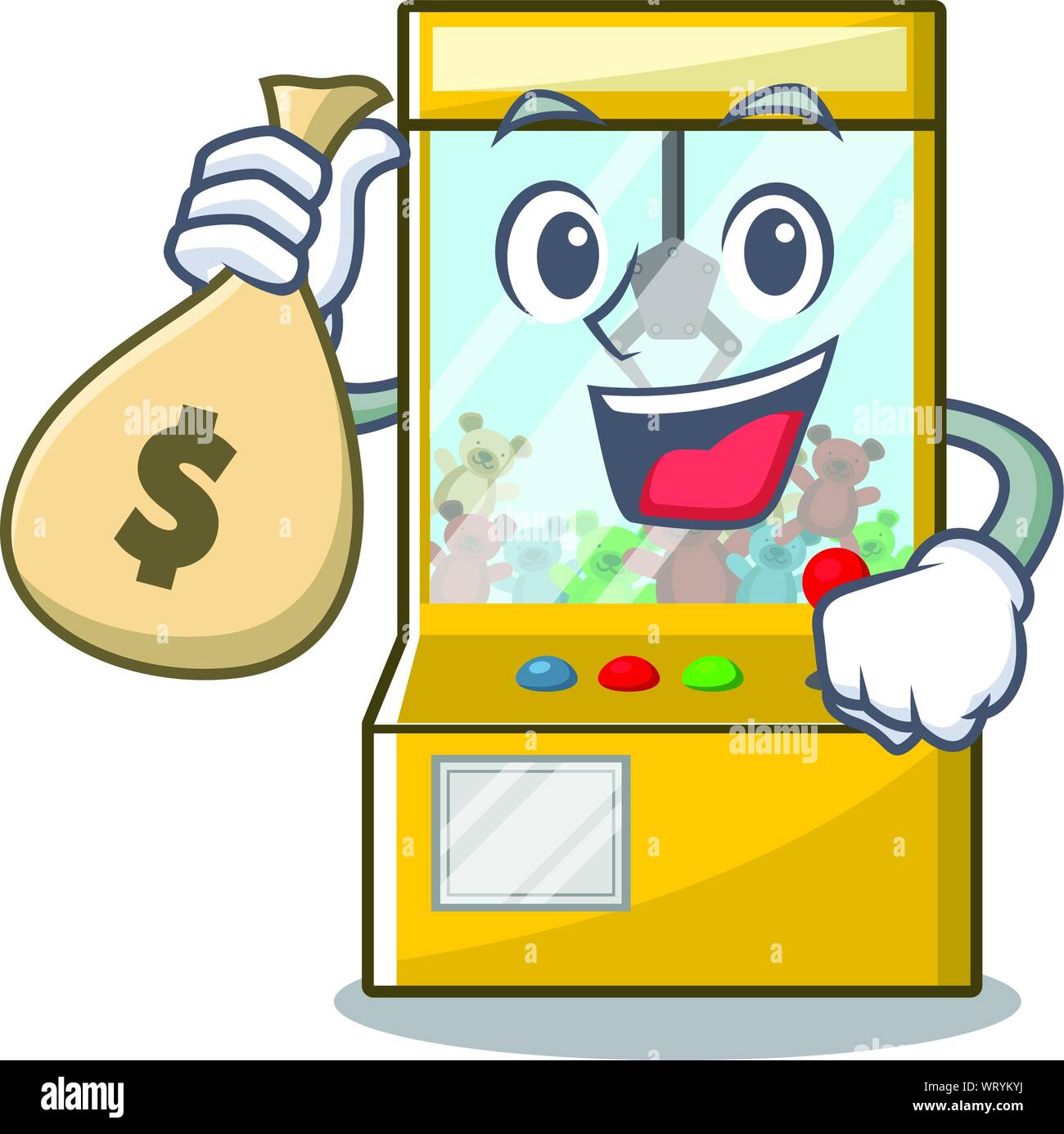 With money bag crane game isolated with the mascot vector illustration Stock Vector