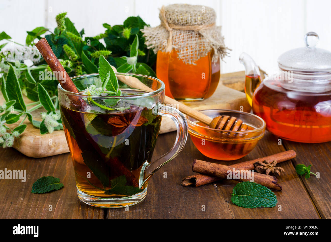 Herbal tea with mint and honey. Studio Photo Stock Photo Alamy