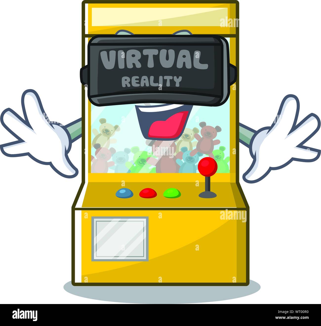 Virtual reality crane game mascot on a cartoon vector illustration