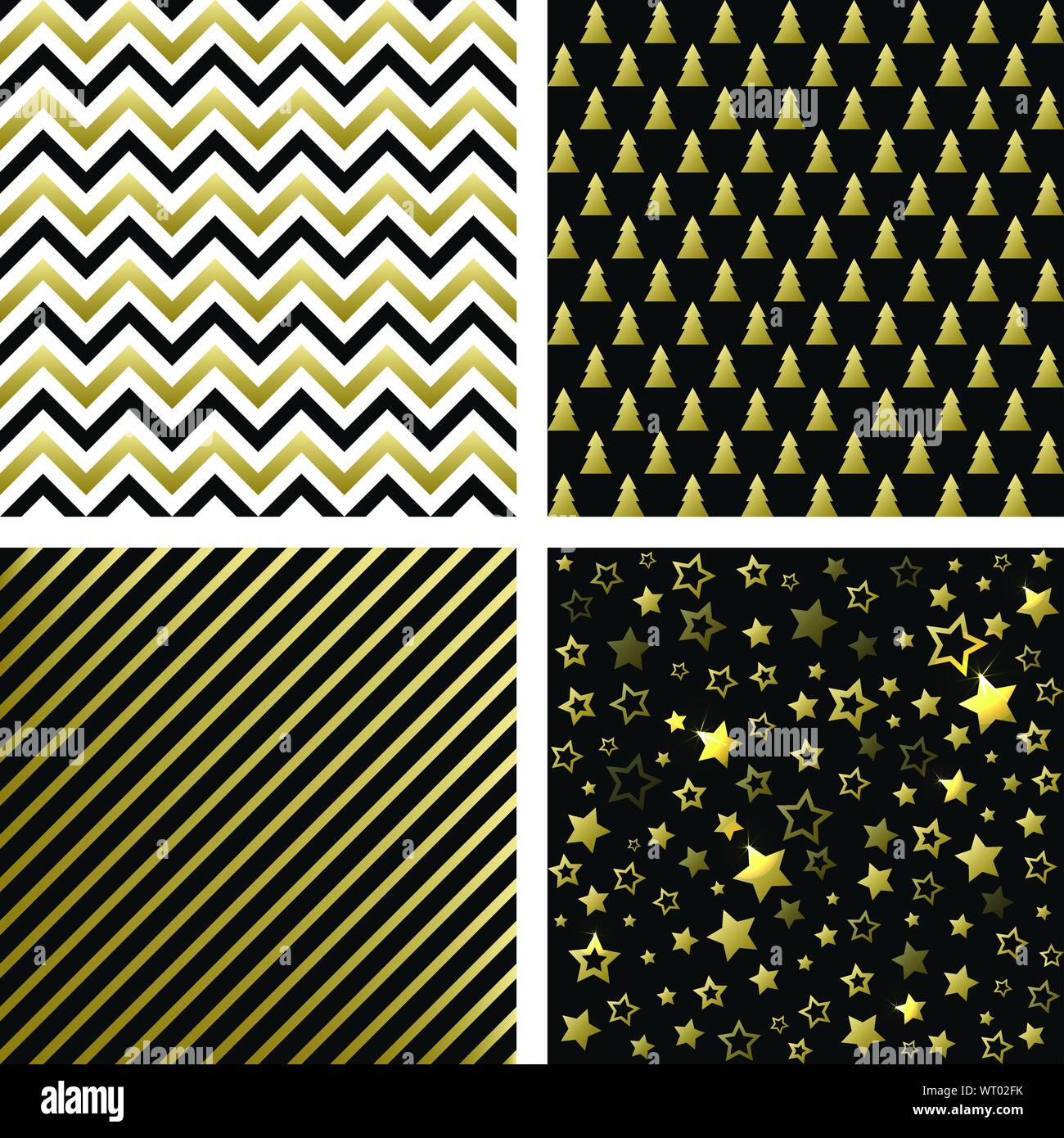 Christmas black and gold seamless patterns. Vector set of Christmas ...
