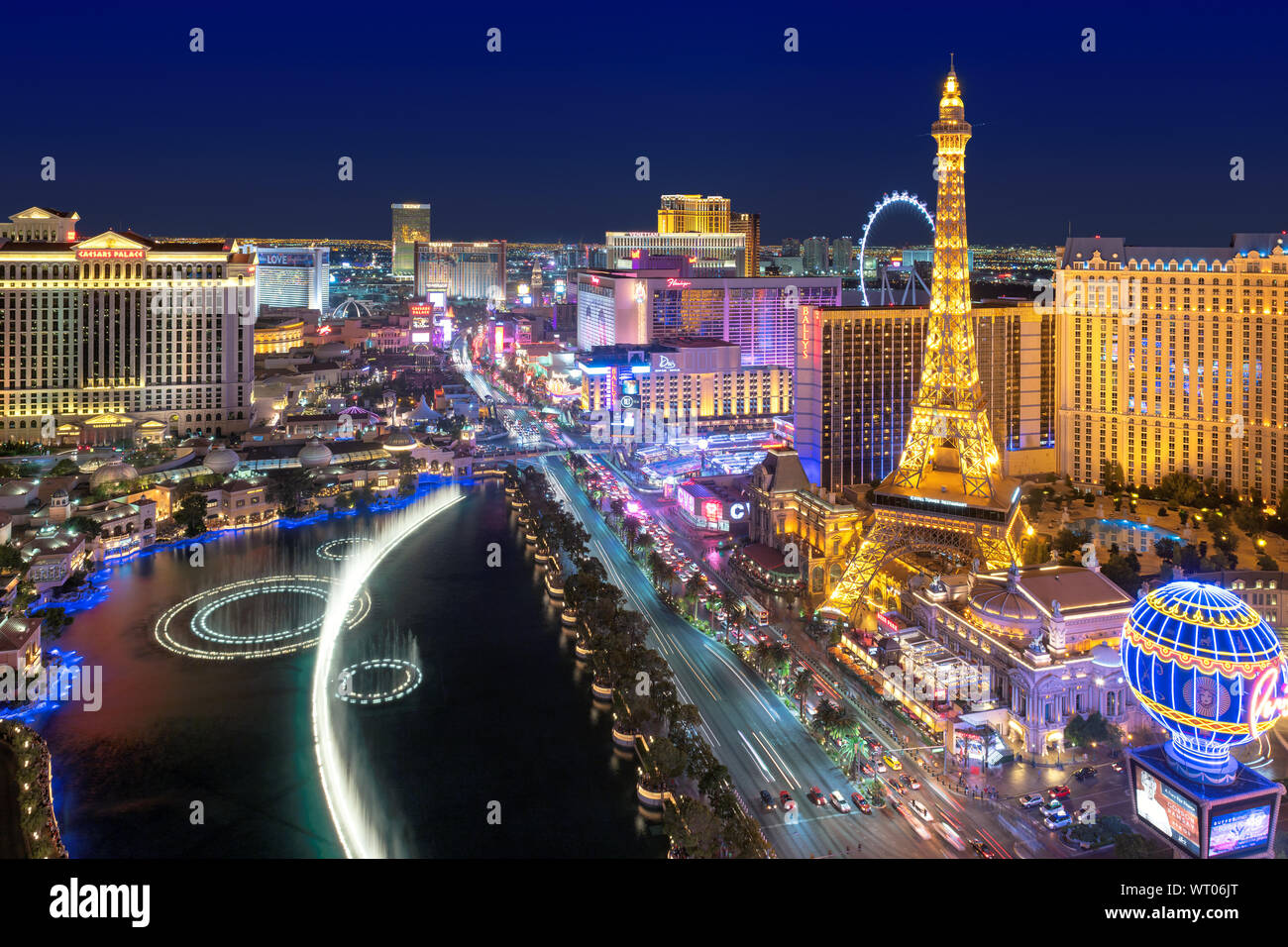 Aerial view of Las Vegas strip in Nevada as seen at night Stock Photo
