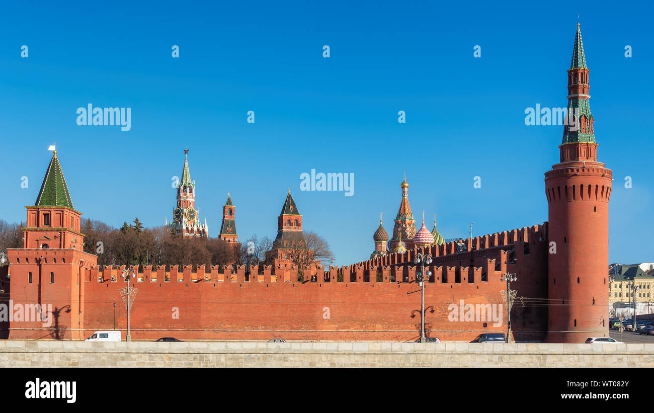 Moscow Kremlin wall with towers at the Red Square Stock Photo