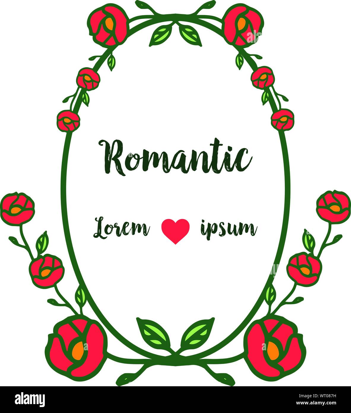 Natural red rose flower frame, for design greeting card romantic ...