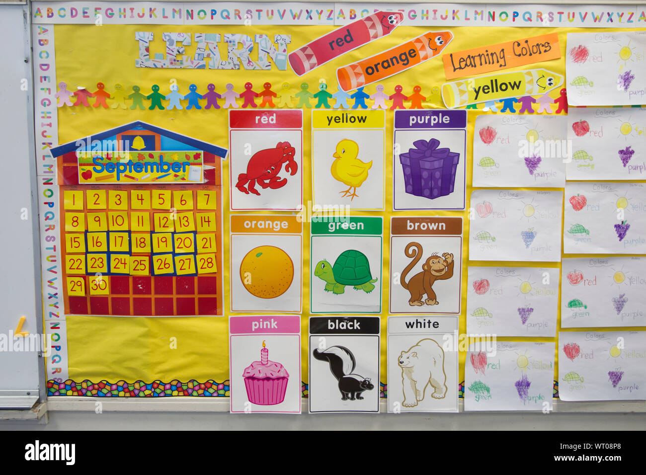 Posters in Kindergarten Classroom Stock Photo
