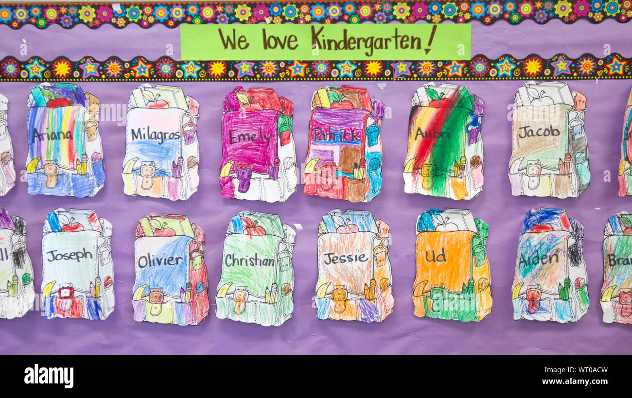 Posters in Kindergarten Classroom Stock Photo
