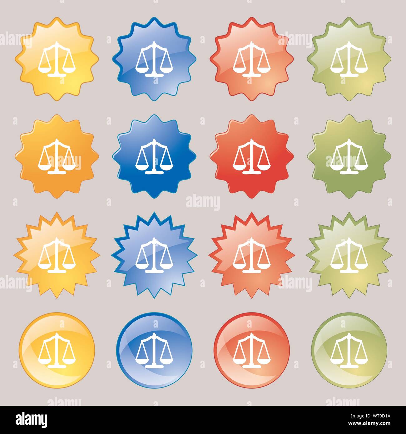 Scales balance. Big set of 16 colorful modern buttons for your design. Vector Stock Vector