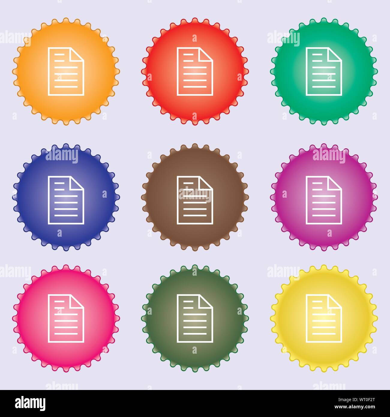 Text file sign icon. File document symbol. A set of nine different colored labels. Vector Stock Vector