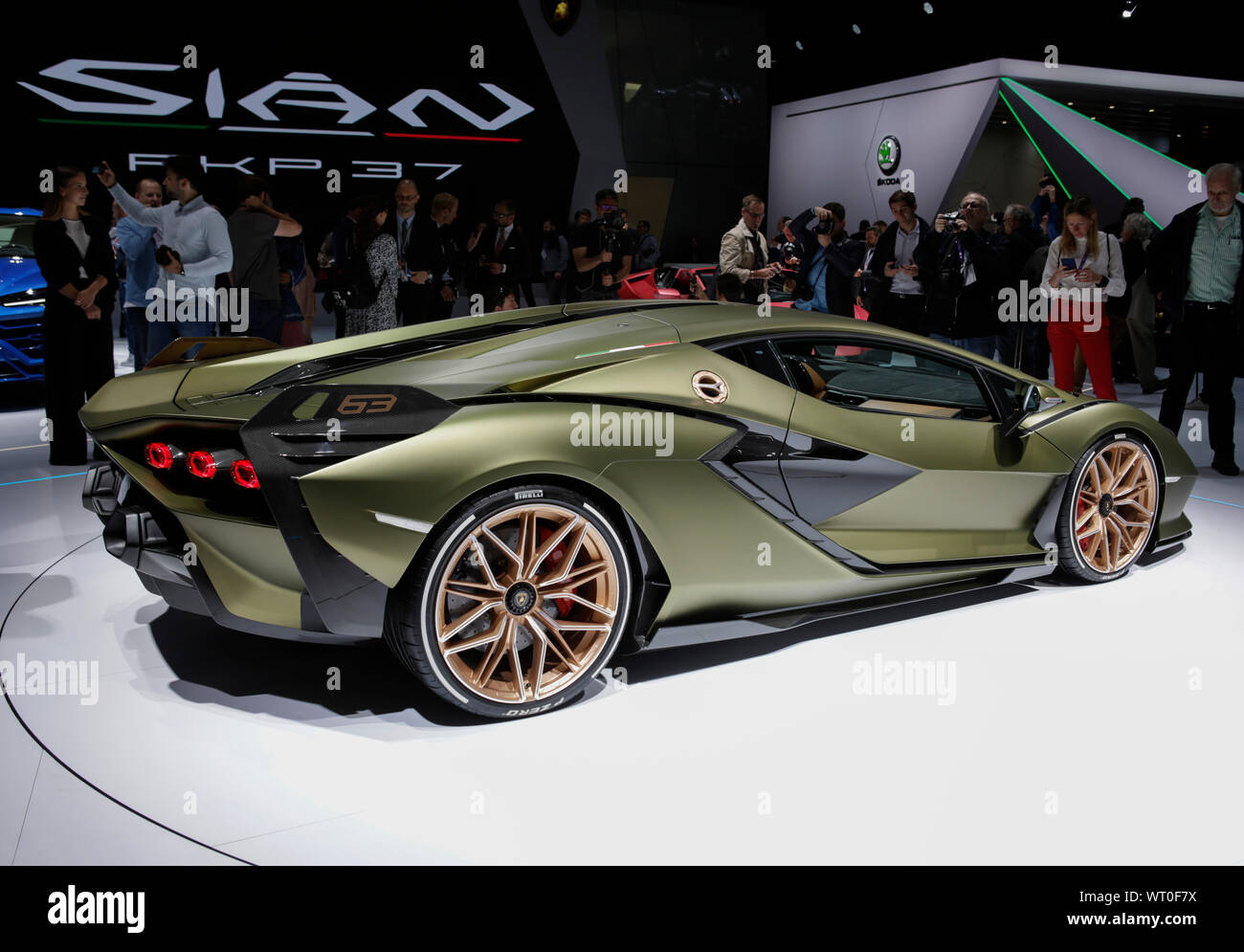 Frankfurt, Germany. 10th Sep, 2019. Italian car manufacturer Lamborghini  displays the plug-in hybrid sports car Sian at the 2019 Internationale  Automobil-Ausstellung (IAA). (Photo by Michael Debets/Pacific Press)  Credit: Pacific Press Agency/Alamy Live