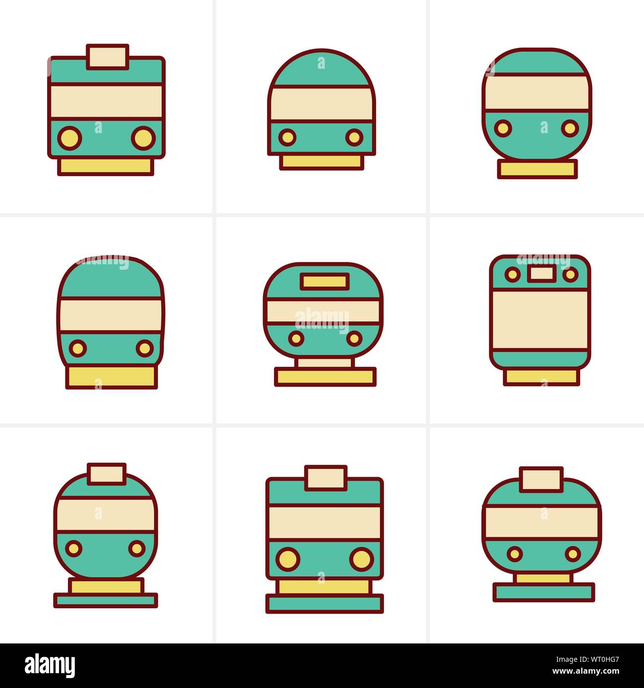 Icons Style Set of transport icons - Train and Tram, vector illu Stock Vector