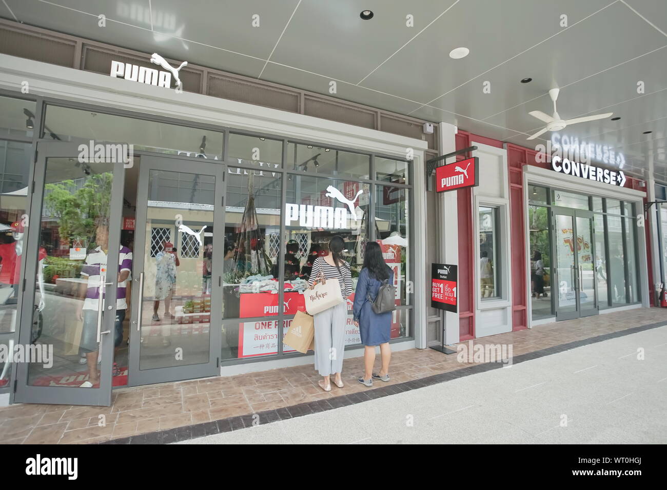 Samut Prakan, Thailand - September 06, 2019: Puma and Converse Store in the new one shopping mall named Central Village. Stock Photo
