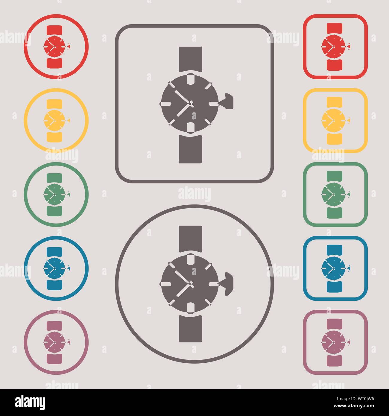 watches icon symbol . Symbols on the Round and square buttons with