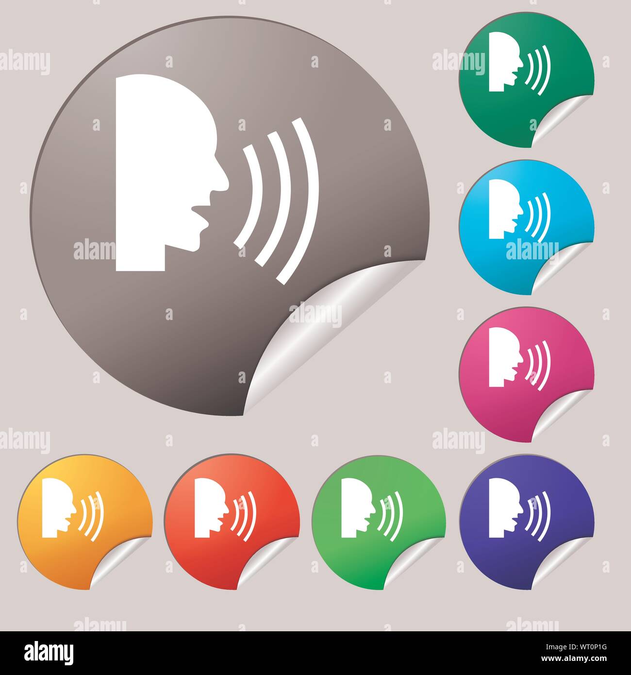 Talking Flat modern web icon. Set of eight multi colored round buttons ...