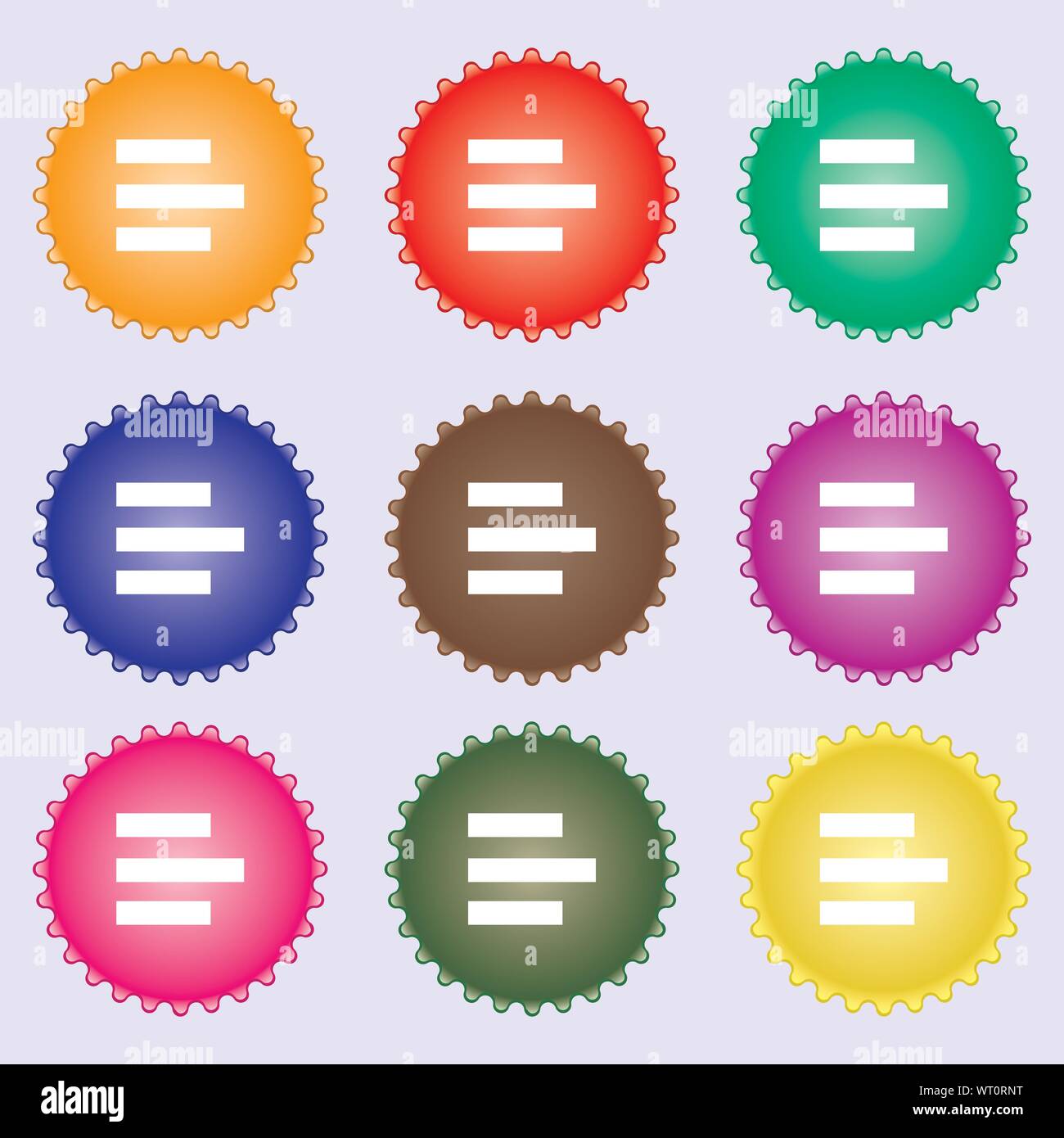 Left-aligned icon sign. A set of nine different colored labels. Vector ...