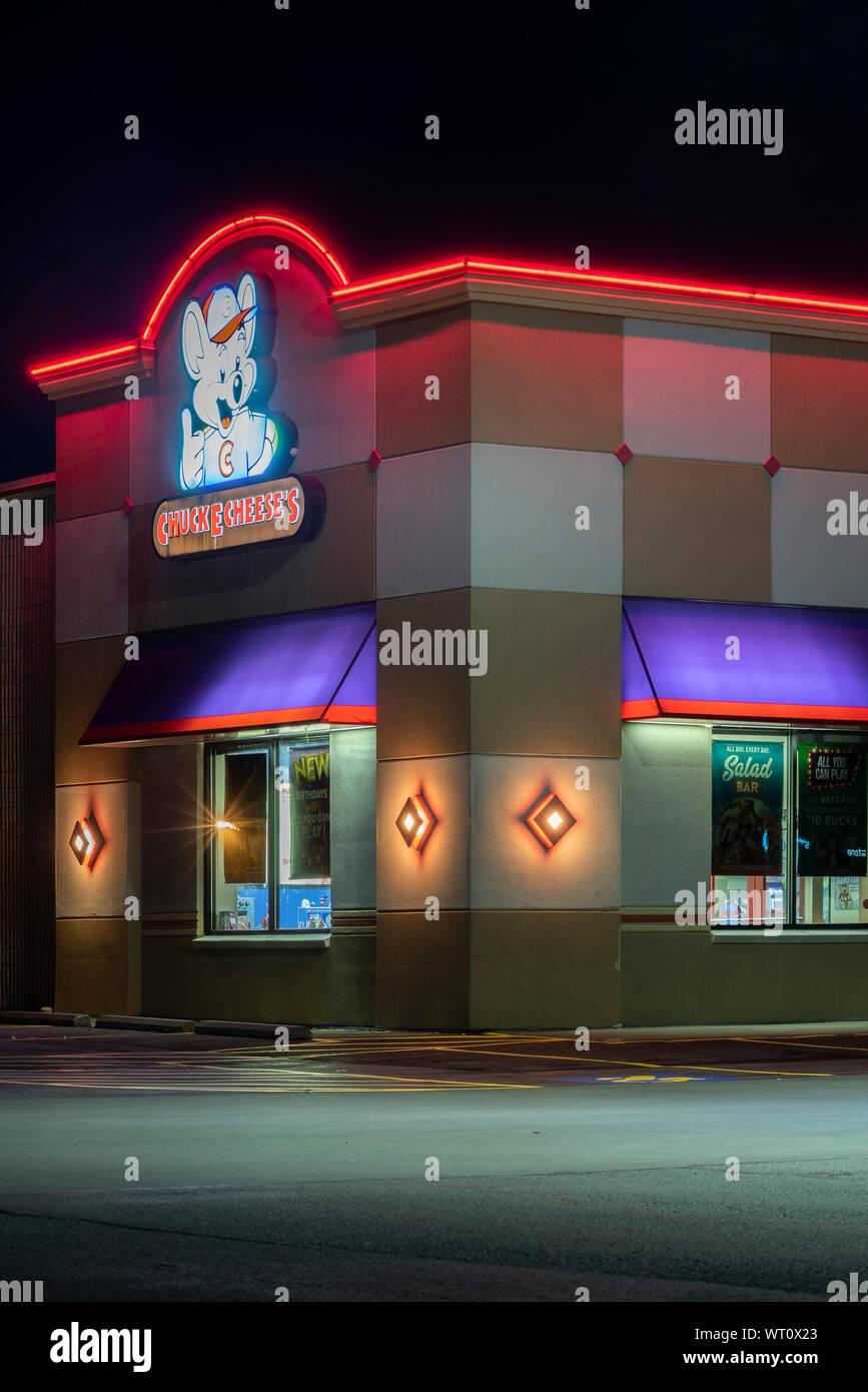 New Hartford, NY - SEPTEMBER 09, 2019: Chuck E. Cheese’s in Upstate New York. Chuck E. Cheese’s is a chain of American family entertainment centers an Stock Photo